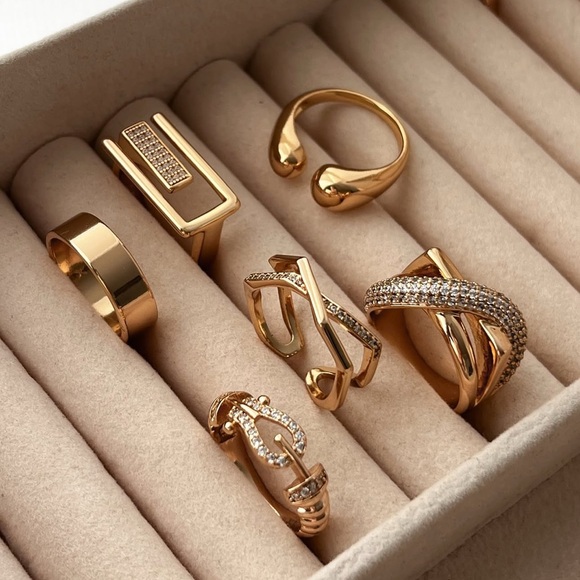 18k Gold Plated Open Adjustable Gold Ring Geometric Statement - Picture 2 of 12